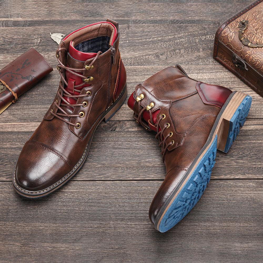 Heren Leren Boots Robuust met Rits en Veters Zwart