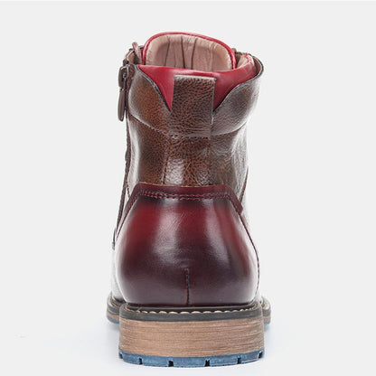 Heren Leren Boots Robuust met Rits en Veters Zwart