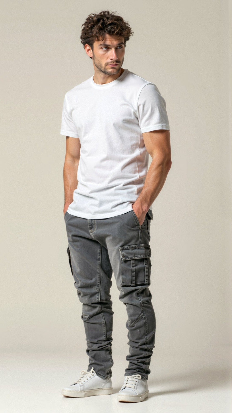 Heren Jeans Cargo Broek Slim Fit met Veel Zakken