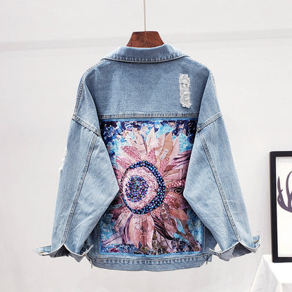 Leather Jack met Zonnebloem Print - StudioMarella