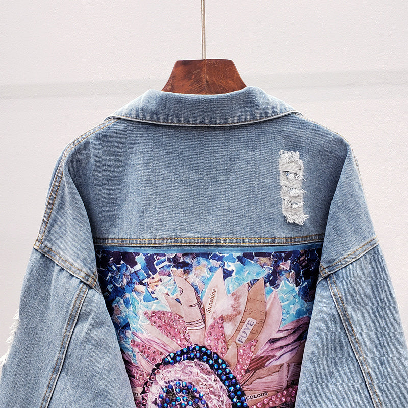 Leather Jack met Zonnebloem Print