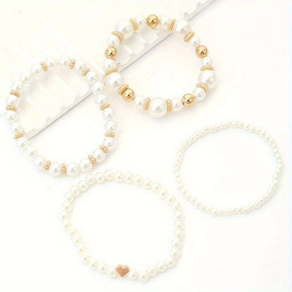 Armbanden Set van 4 met Kunstparels Elegante Sieraden