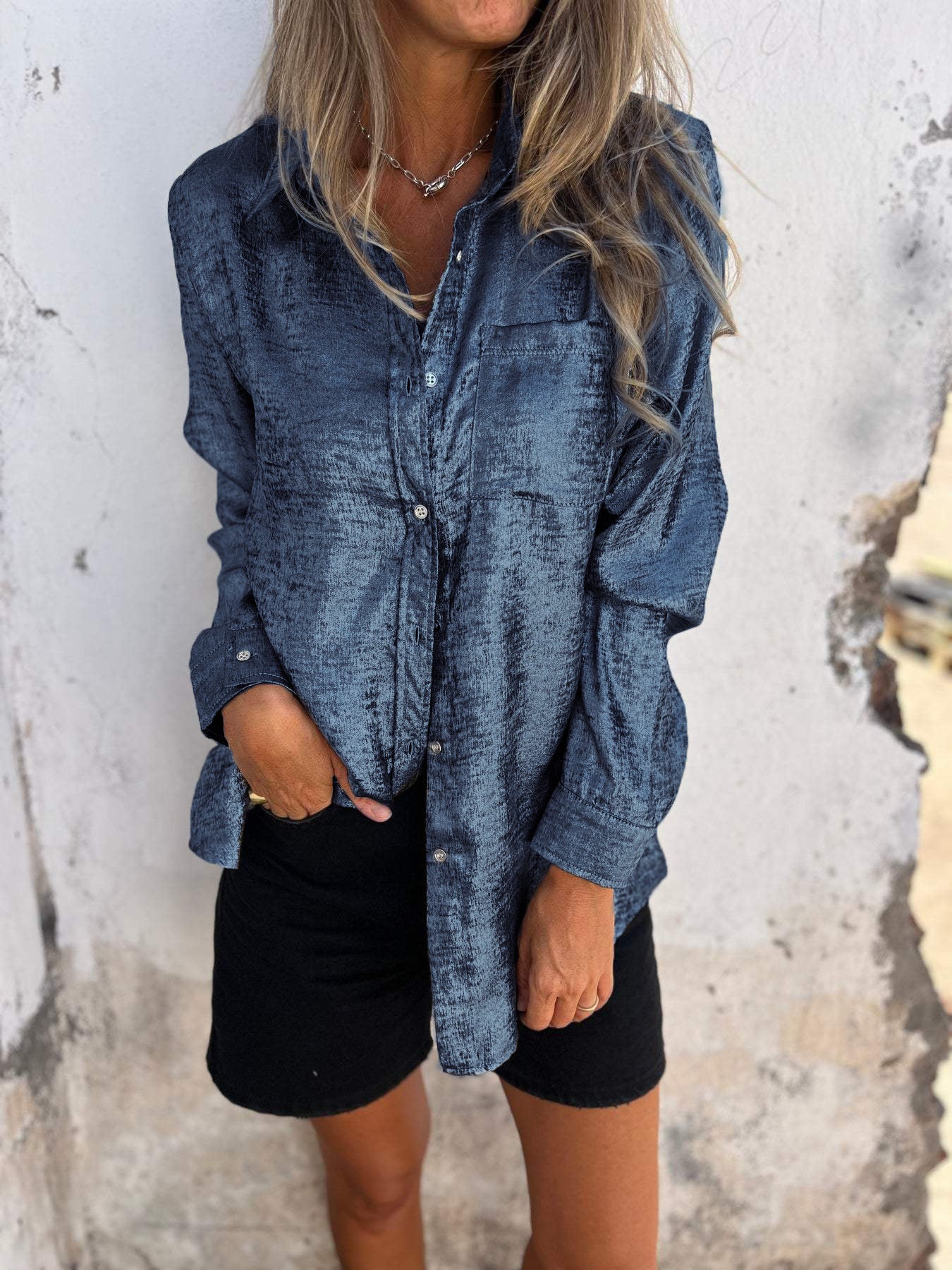 Dames Blouse Oversized met Glanzende Stof en Relaxt Design