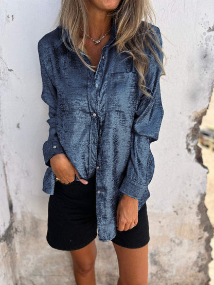 Dames Blouse Oversized met Glanzende Stof en Relaxt Design