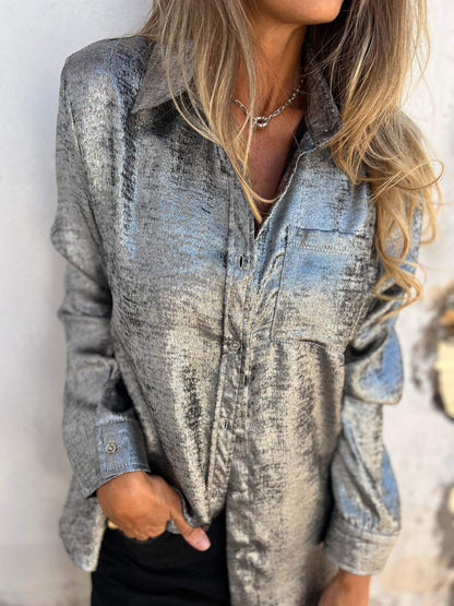 Dames Blouse Oversized met Glanzende Stof en Relaxt Design