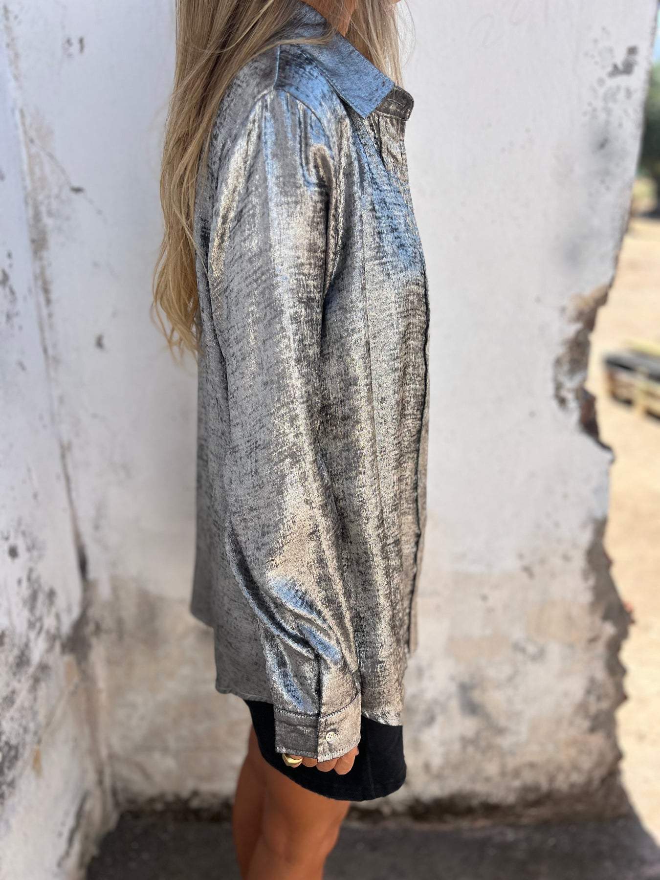 Dames Blouse Oversized met Glanzende Stof en Relaxt Design