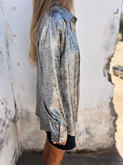 Dames Blouse Oversized met Glanzende Stof en Relaxt Design