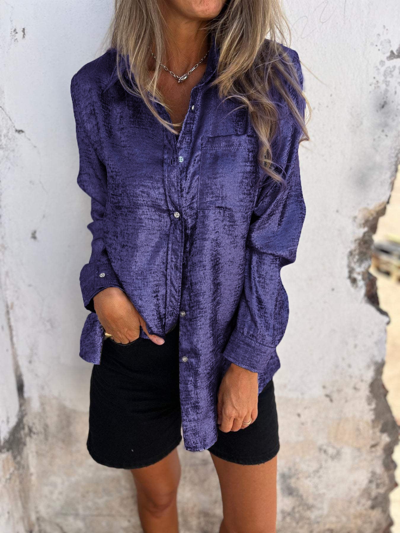 Dames Blouse Oversized met Glanzende Stof en Relaxt Design