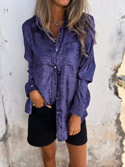 Dames Blouse Oversized met Glanzende Stof en Relaxt Design
