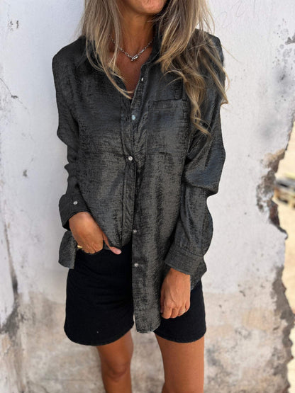 Dames Blouse Oversized met Glanzende Stof en Relaxt Design