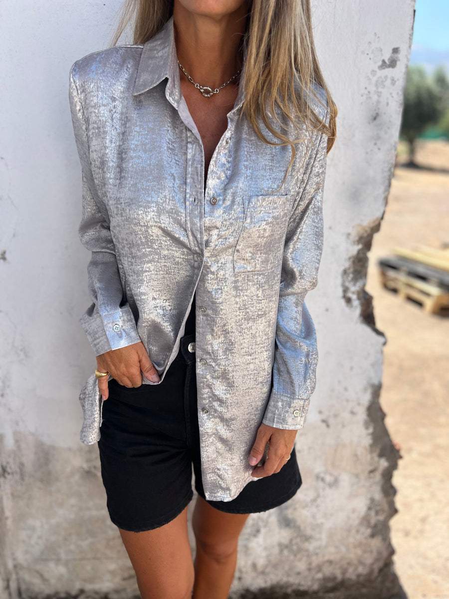 Dames Blouse Oversized met Glanzende Stof en Relaxt Design