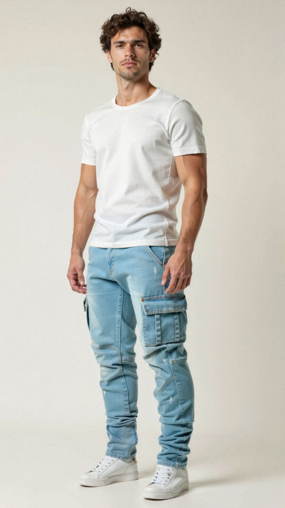 Heren Stretch Cargo Jeans Slim Fit Meerdere Zakken - StudioMarella
