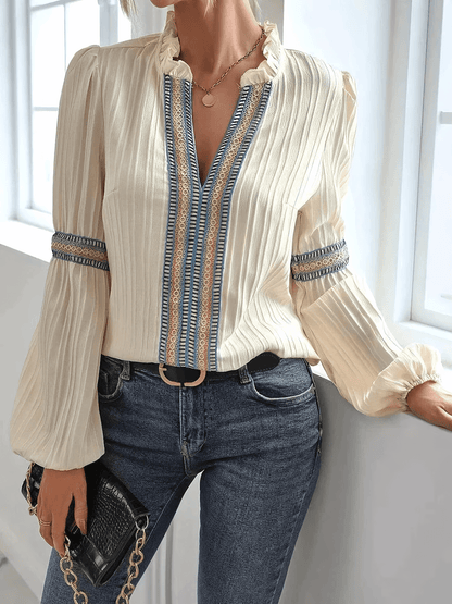 Dames Blouse Lange Mouwen Fijne Plooien Elegant