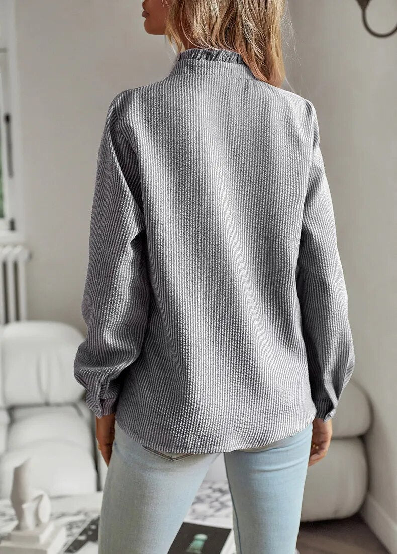 Dames Blouse Lange Mouwen met Ruches en Vrouwelijke Pasvorm