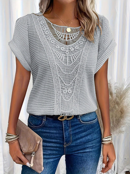 Dames Top Gehaakt met Kant Korte Mouwen Zomermode