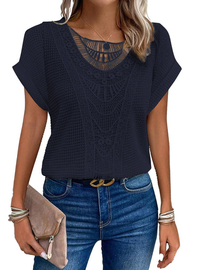 Dames Top Gehaakt met Kant Korte Mouwen Zomermode