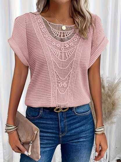 Dames Top Gehaakt met Kant Korte Mouwen Zomermode
