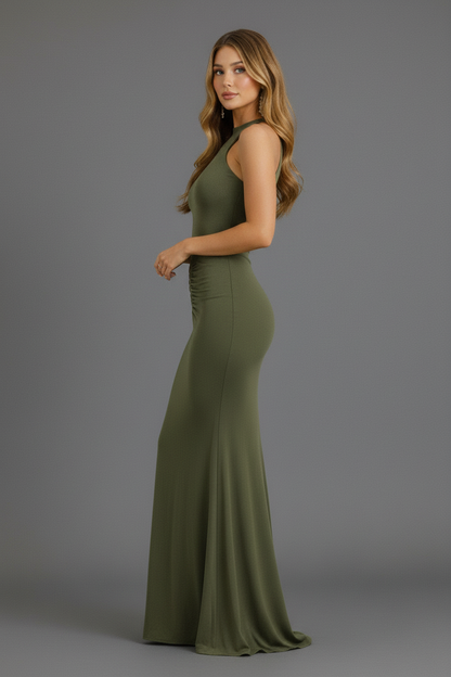 New brunette model side view