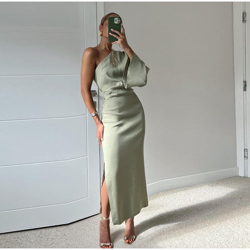 Elegante One-Shoulder Maxi Jurk voor Vrouw - StudioMarella