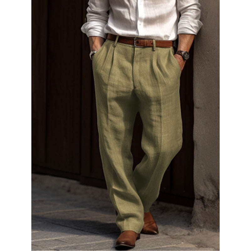 Heren Broek Comfortabele Dubbele Plooi Losse Zomerbroek