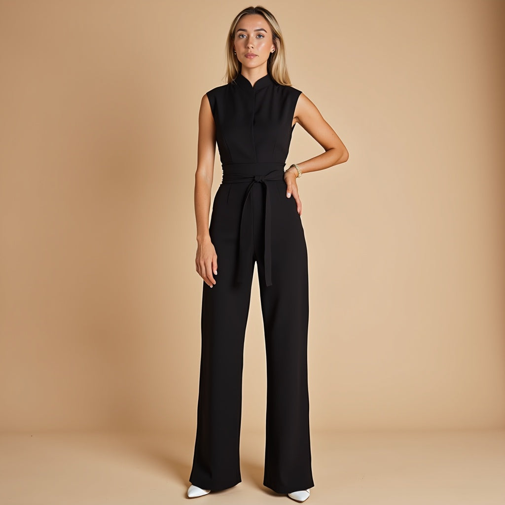 Mouwloze Jumpsuit met Hoge Kraag en Ceintuur voor Vrouw