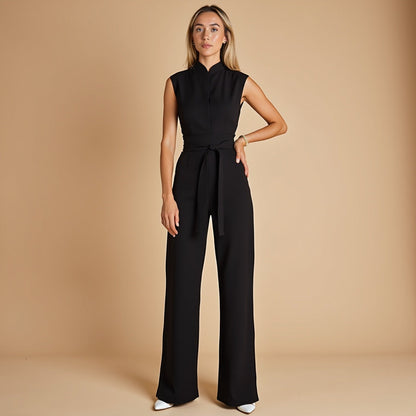 Mouwloze Jumpsuit met Hoge Kraag en Ceintuur voor Vrouw