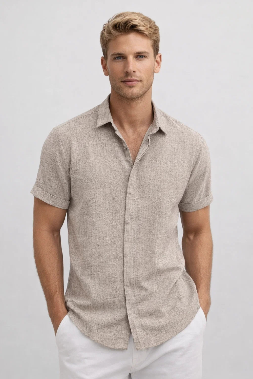 Korte Mouw Overhemd Heren Zomer Comfortabel Met Kraag