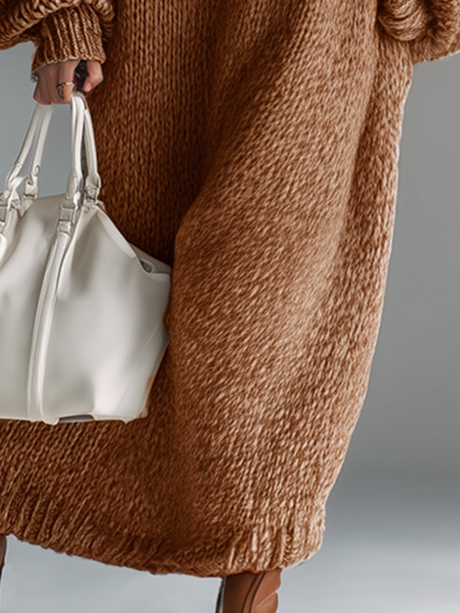 Dames Maxi Jurk Gebreid Rond Hals Gemêleerd Khaki Kleur