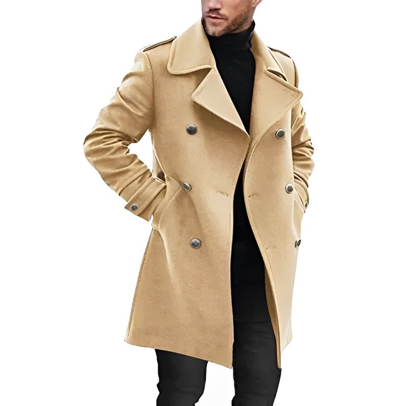 Heren Peacoat Dubbelrijig Warm Wolmix Winterjas