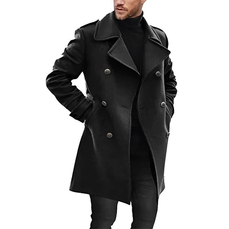 Heren Peacoat Dubbelrijig Warm Wolmix Winterjas