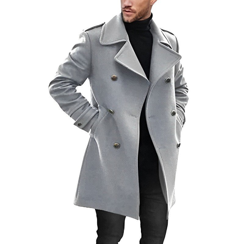 Heren Peacoat Dubbelrijig Warm Wolmix Winterjas