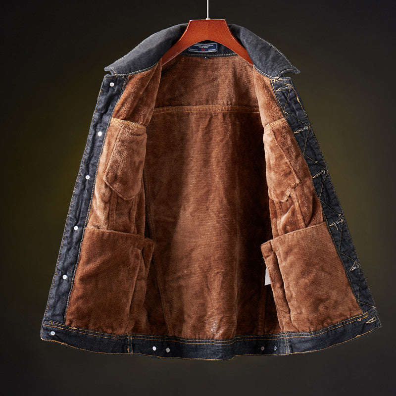Heren Denim Jas Warm Met Sherpa Voering Stoer