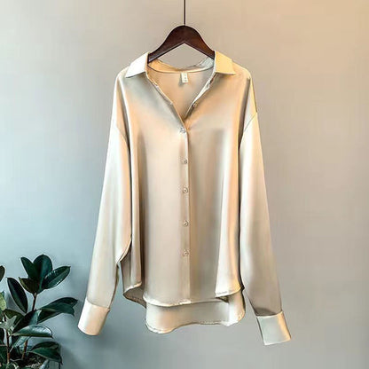 Elegante Vrouwelijke Satijnen Blouse Losse Vorm - StudioMarella