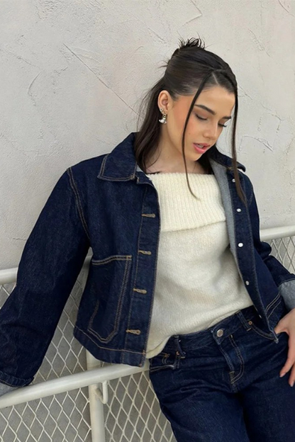 Dames Denim Set - Cropped Jeansjasje en High Waist Minirok → Dames Jeans Set - Cropped Jasje en High Waist Minirok