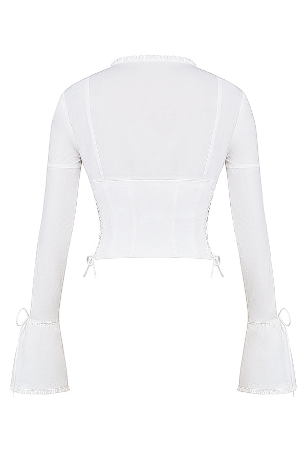 Witte Corset Top Lange Mouwen Vetersluiting Dames