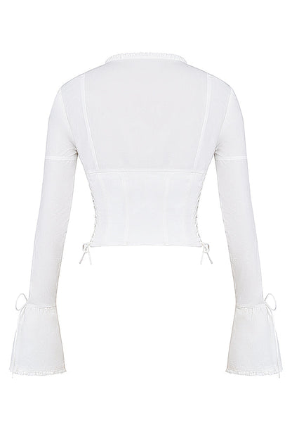 Witte Corset Top Lange Mouwen Vetersluiting Dames