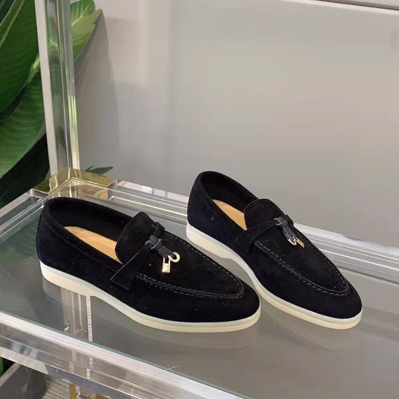 Dames Loafers Goudkleurige Hardware Details Luxe Leer