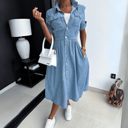 Blouse Jurk Dames Denim Korte Zomerjurk