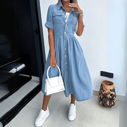 Blouse Jurk Dames Denim Korte Zomerjurk