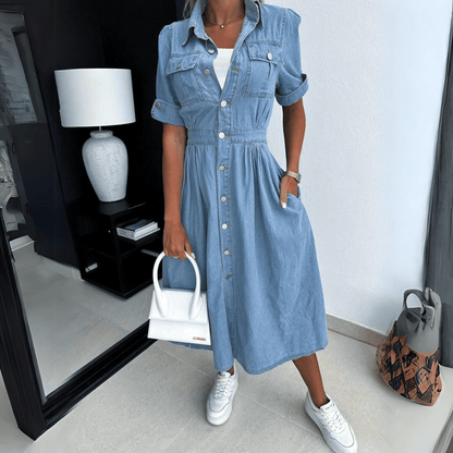 Blouse Jurk Dames Denim Korte Zomerjurk