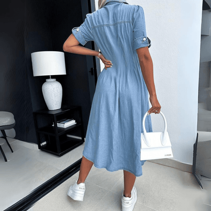Blouse Jurk Dames Denim Korte Zomerjurk