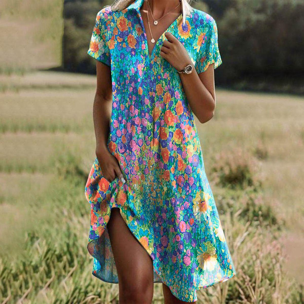 Zomerjurk Boho Chic met Bloemenprint van Sintetisch Materiaal