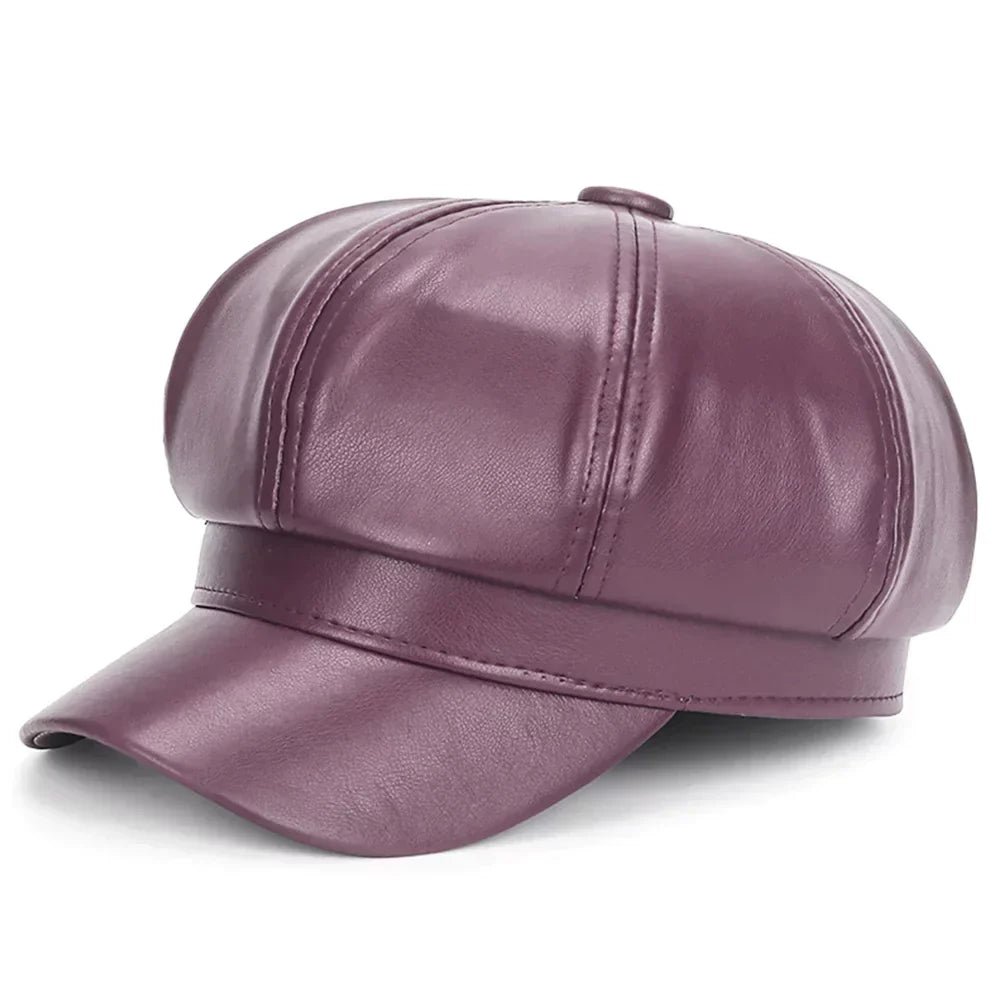 Sophie | Stijlvolle leren baret in de kleur Paars voor dames in stijl ideaal voor de winter