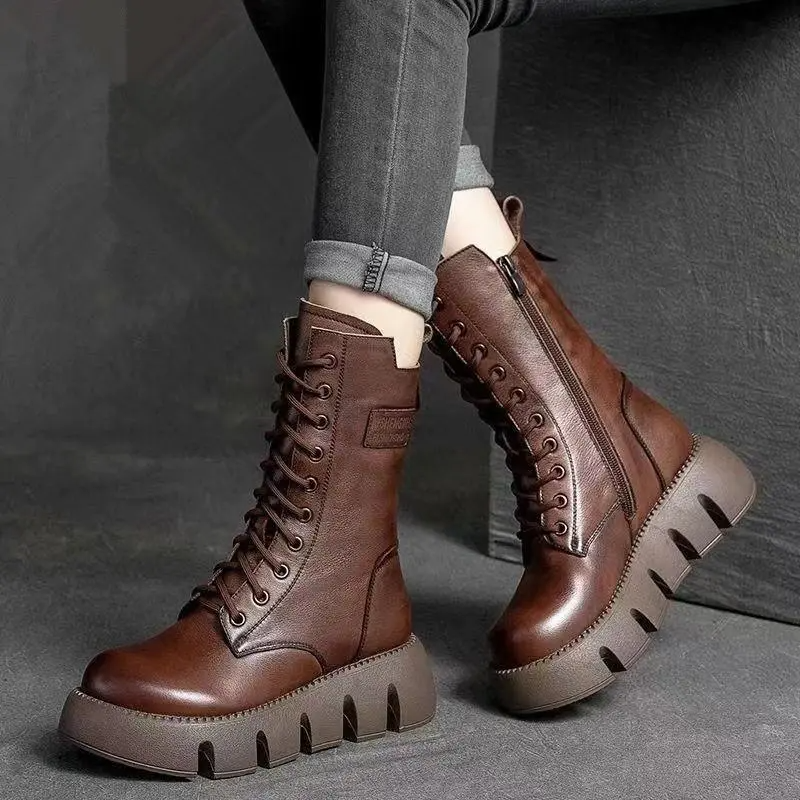 Dames Laarzen Mode Stijl Volledig Leer