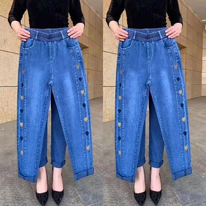 Dames Jeans Blauw Klassiek met Knopen Sluiting - StudioMarella