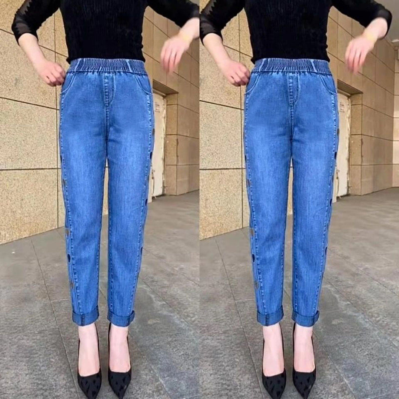 Dames Jeans Blauw Klassiek met Knopen Sluiting