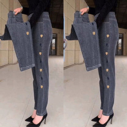 Dames Jeans Blauw Klassiek met Knopen Sluiting