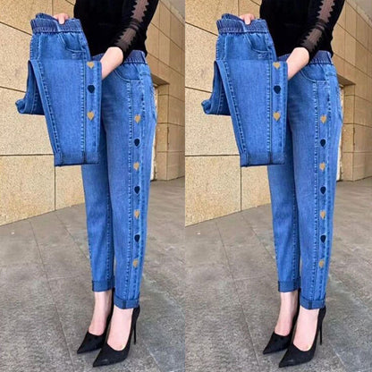 Dames Jeans Blauw Klassiek met Knopen Sluiting