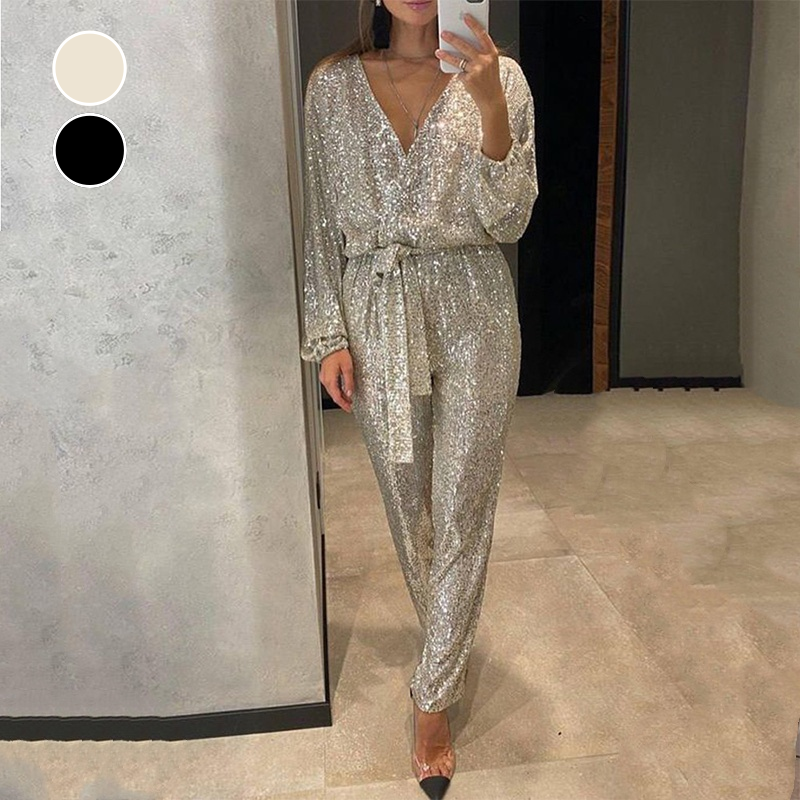 Glitter Jumpsuit V-hals Elegante jurk Feestkleding - StudioMarella