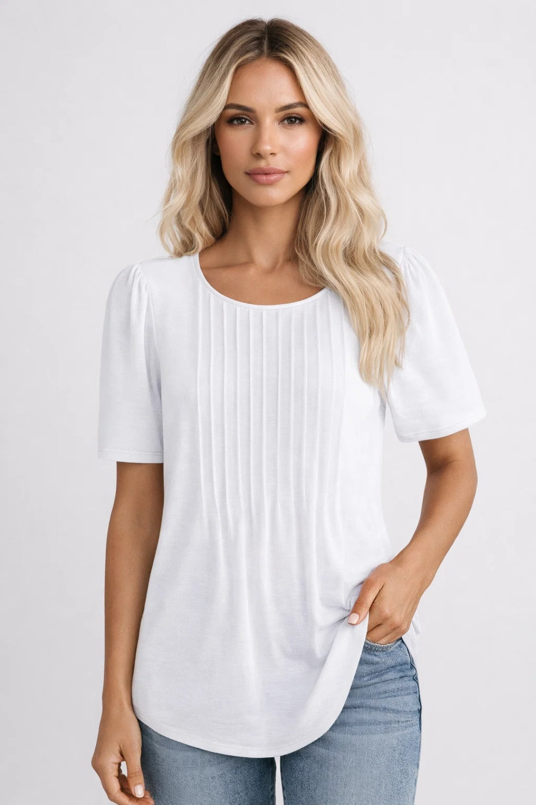 Vrouwelijke Blouse Luchtige Top met Plooien Ronde Hals Casual Dames - StudioMarella
